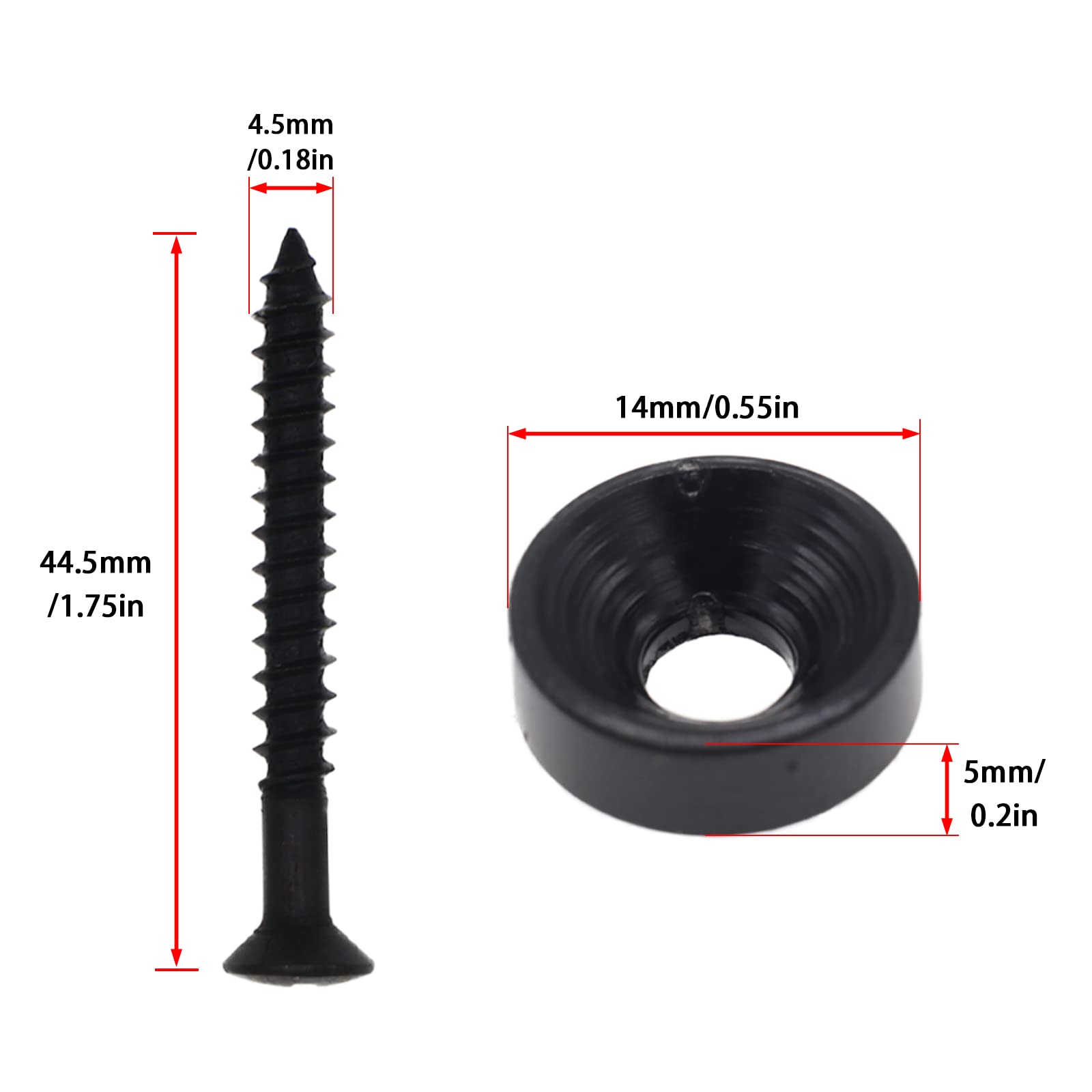 Cheerock Black Guitar Neck Joint Bushings and Bolts, 8pcs Metal Guitar Neck Ferrules with Screws, Guitar Neck Replacement Parts