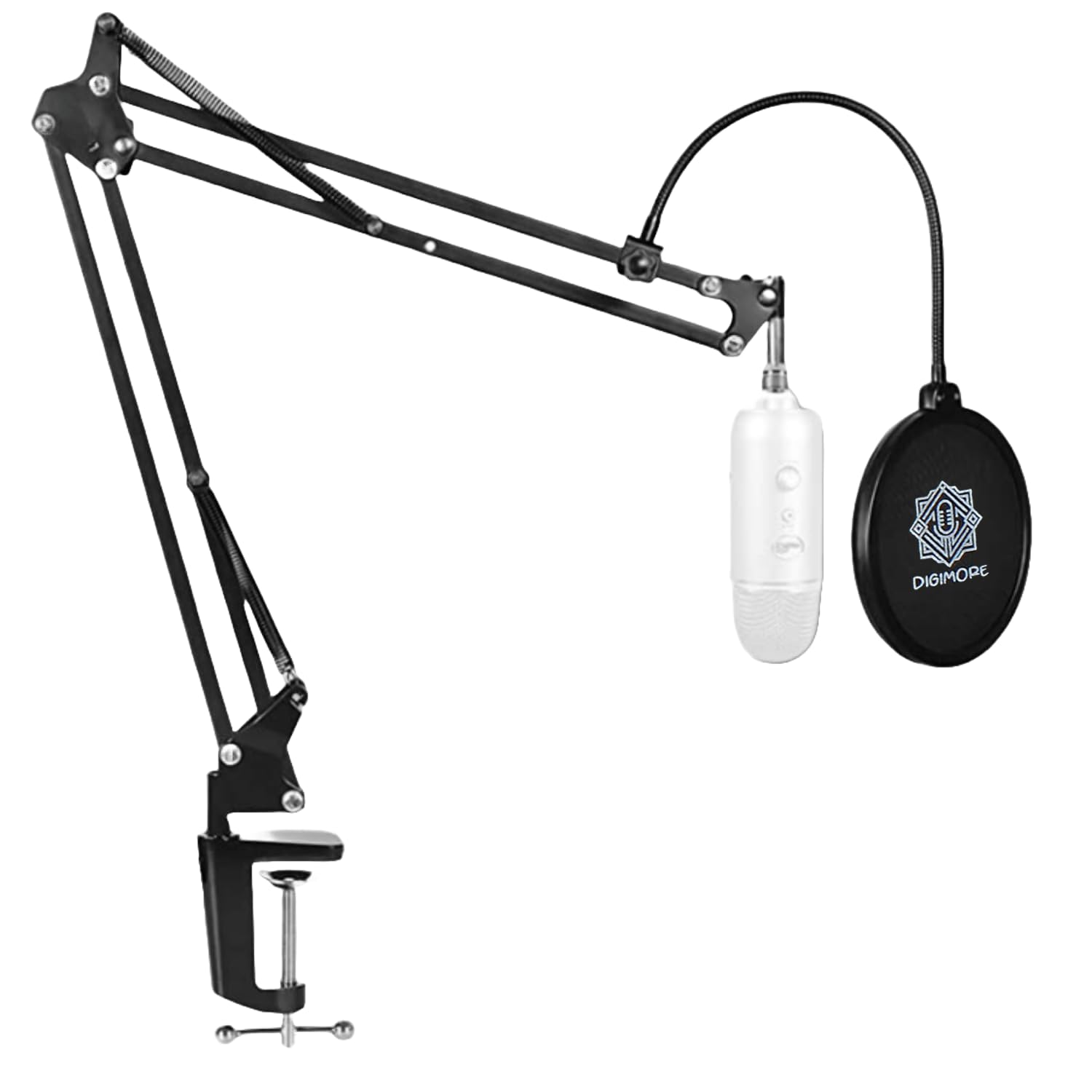 DIGIMORE D-110 Microphone Arm Stand, Adjustable Suspension Boom Scissor Mic Stand with | Pop Filter | Mic Clip | Upgraded Heavy 