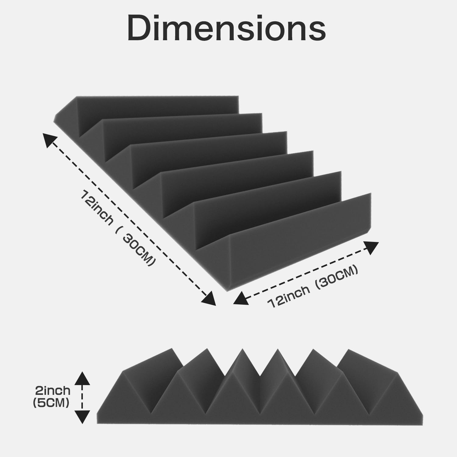 JBER 24Pack Sound Proof Foam Panels, 2'' X 12'' X 12'' Self-Adhesive Acoustic Wall Paddings for Home Office Studios (Black)