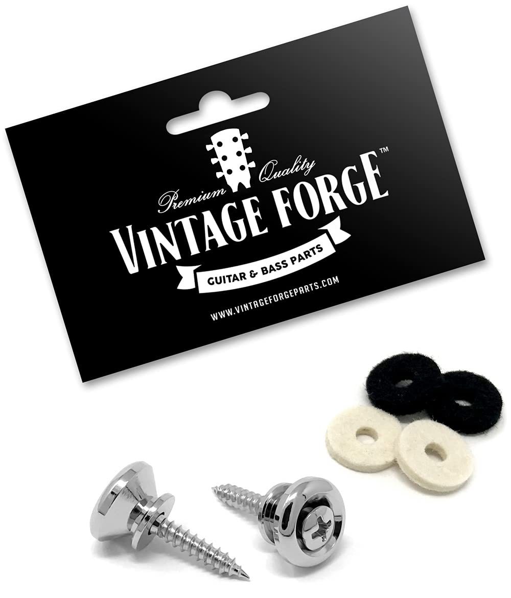 Vintage Forge Guitar Strap Buttons Chrome Modern Style Universal Fit for Acoustic and Electric Guitar and Bass (2) with Screws a