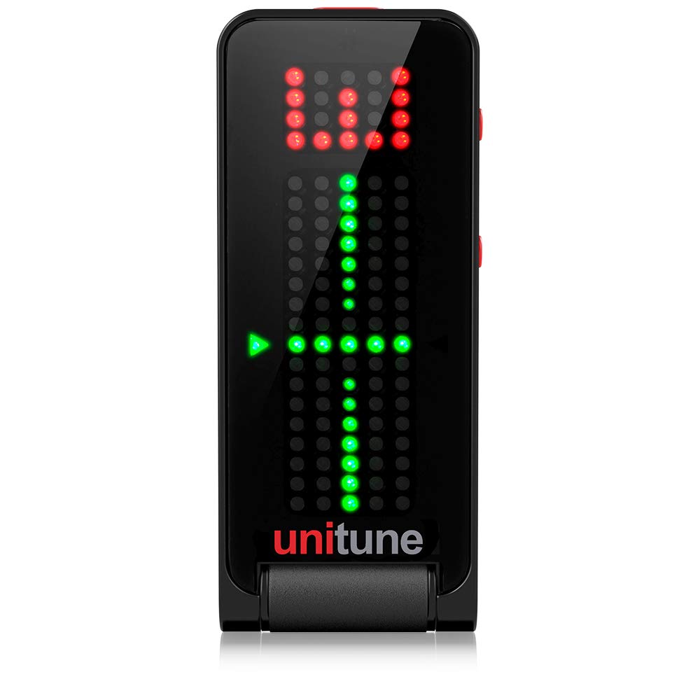 TC Electronic UNITUNE CLIP NOIR Headline Black Clip-On Tuner with Strobe and Chromatic Modes and 108 LED Matrix Display for Unco