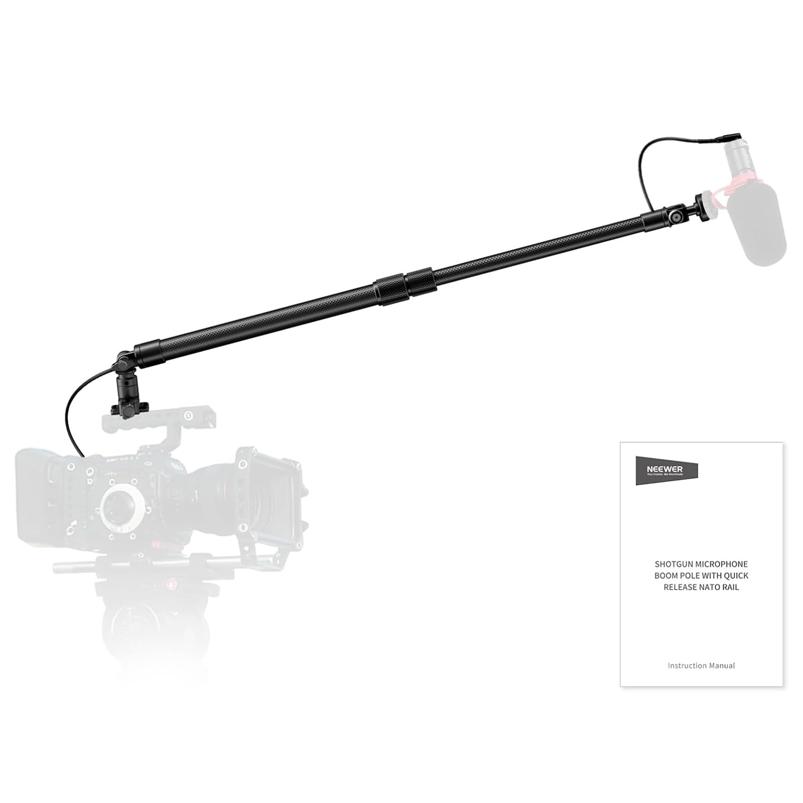 NEEWER Carbon Fiber Microphone Boom Pole, 44-92cm Extendable, Built In 3.5mm TRS Male to Female Cable, NATO Nail, Cold Shoe Moun