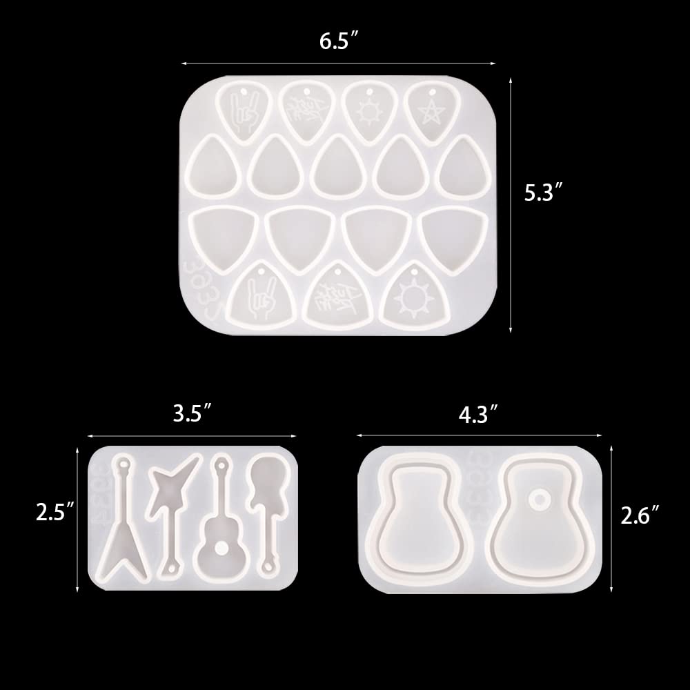 3Pcs Guitar Pick Resin Molds Guitar Triangle Plectrum Silicone Molds for Resin Casting Guitar Pick Case Mold Guitar Pendant Epox
