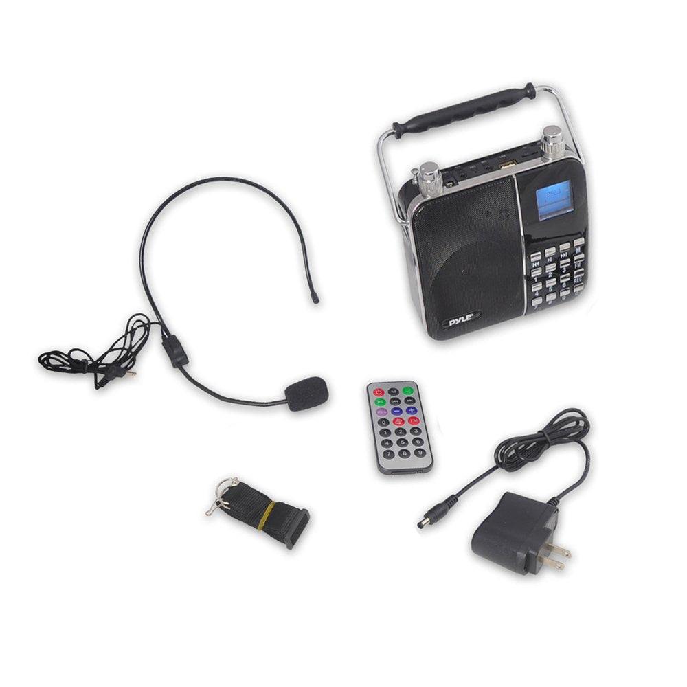 Portable Radio PA Speaker System - Waist-Band Portable Karaoke Machine with Headset Microphone, Rechargeable Battery, USB/SD Car