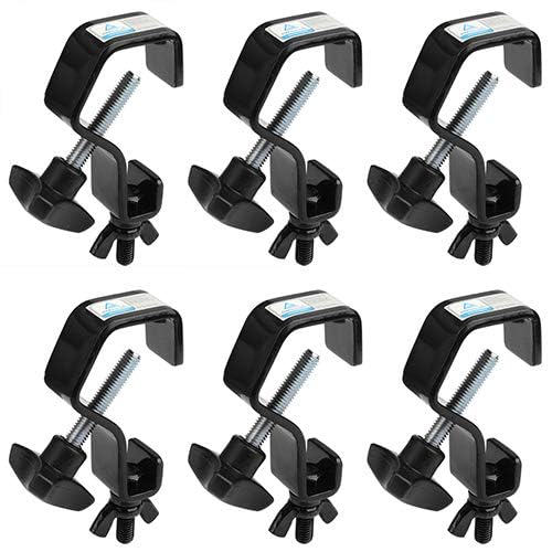MOUNTAIN_ARK 6 Pack Black Truss C Clamps DJ Stage Light Hook, Heavy Duty, Fits Pipe OD 1''-1 1/8'', Iron