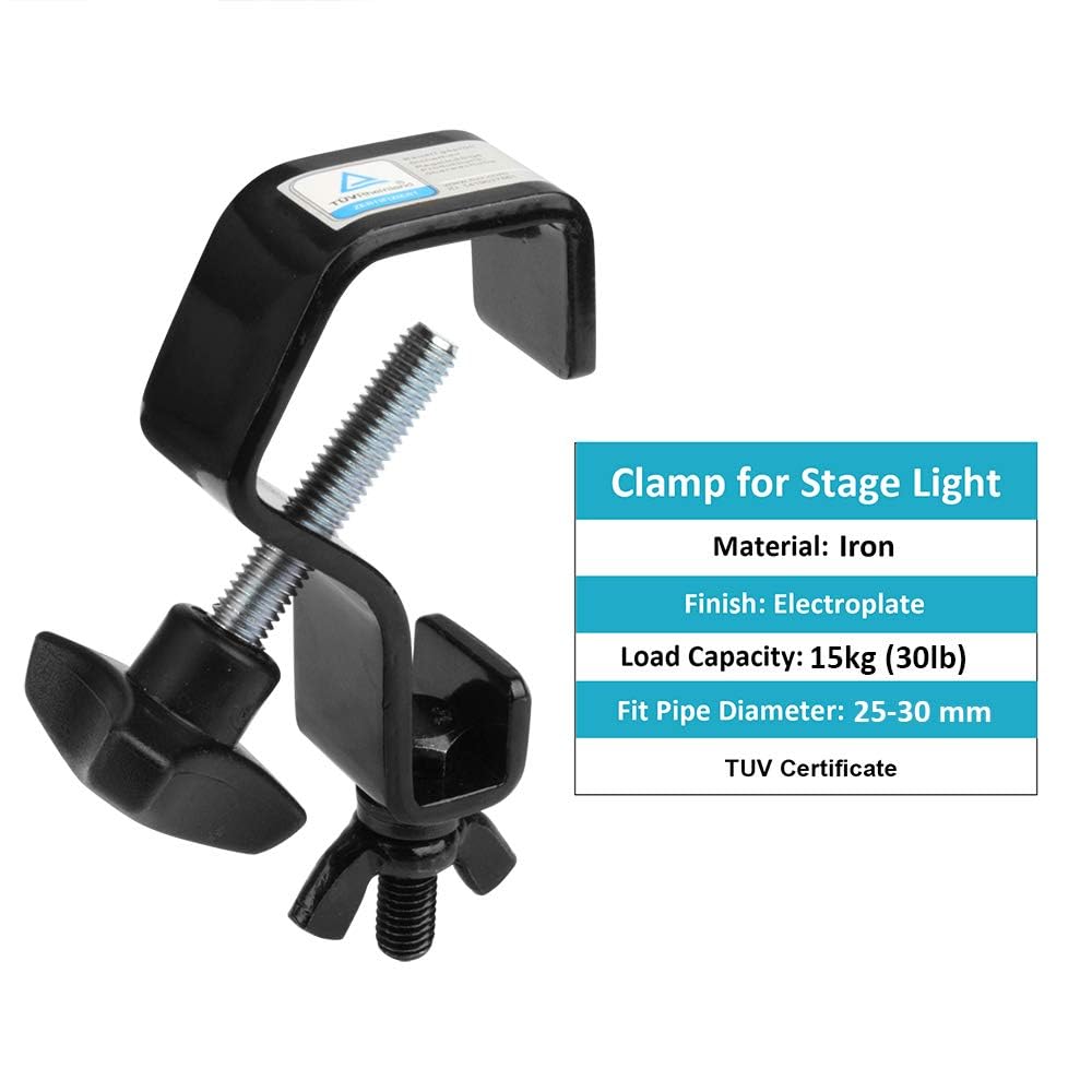 MOUNTAIN_ARK 6 Pack Black Truss C Clamps DJ Stage Light Hook, Heavy Duty, Fits Pipe OD 1''-1 1/8'', Iron