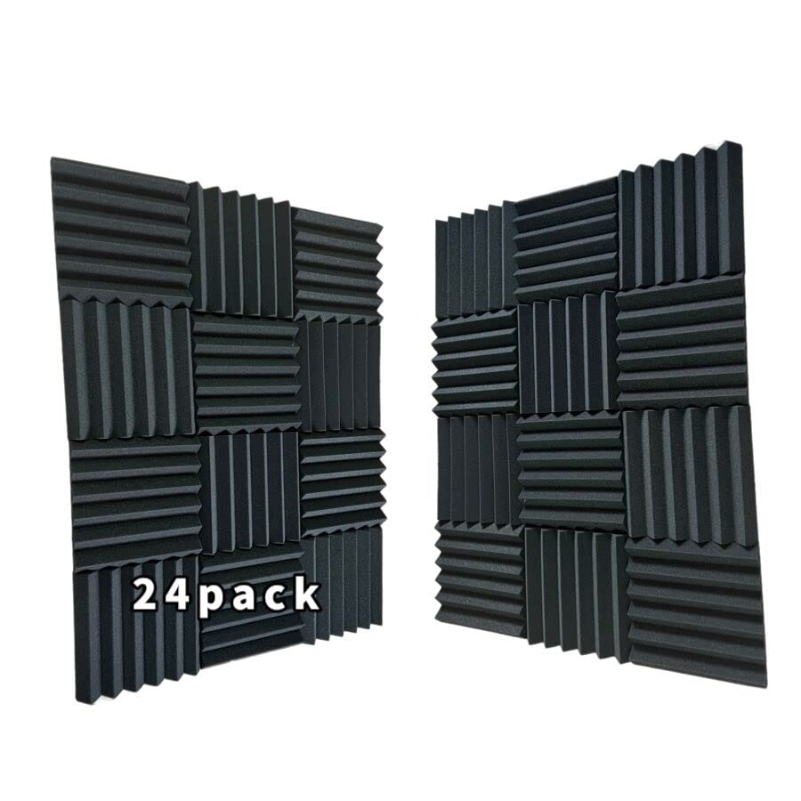 24Pack Black 12 ''X 12 ''X2'' Acoustic Panels Studio Soundproofing Foam Wedge Tiles
