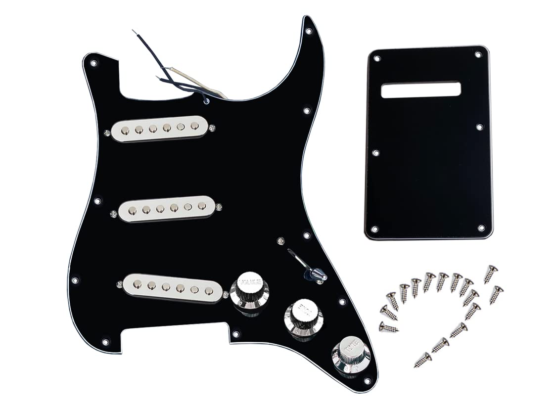 LAMSAM Prewired Pickguard Loaded Alnico V Single Coil Pickups, Black Pick Guard with Backplate Pre-loaded 5-way Switch Push Pull