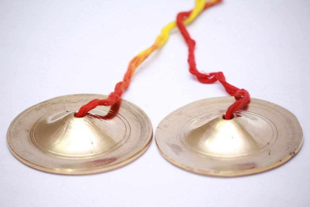 Pure Brass Large Size Handmade Cymbals, Manjira Pair, Percussion Musical Instrument For Kirtan (255 Gms, 8.0 Cms X 8.0 Cms X 3.0