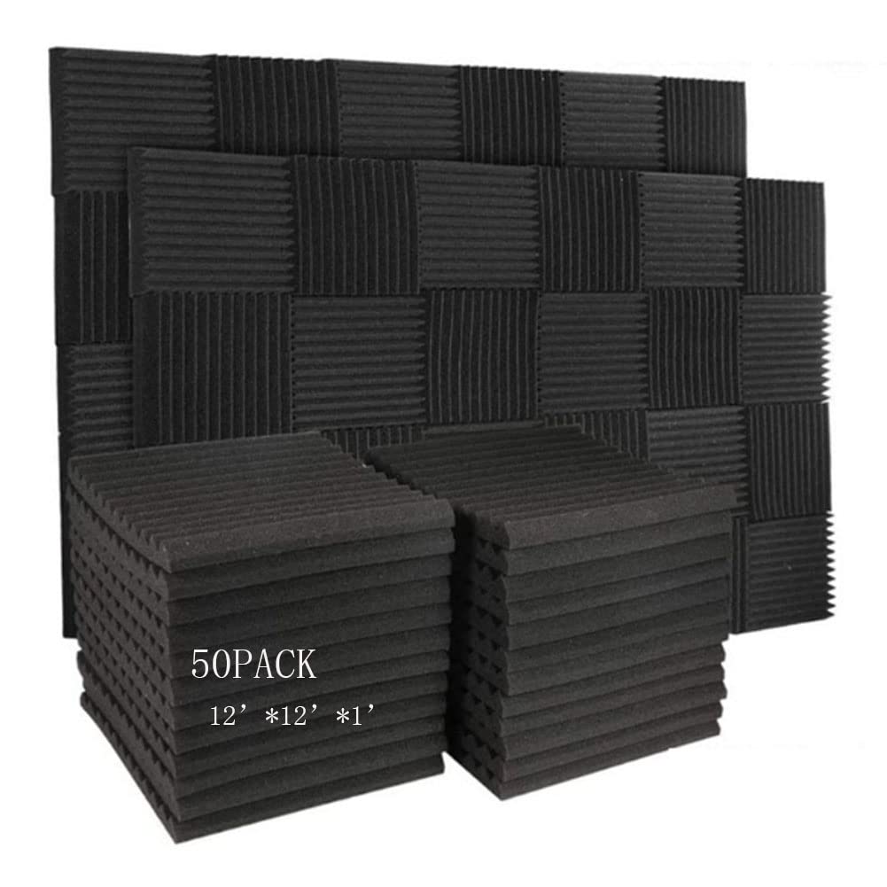 Burdurry 50 Pack Acoustic Panels Soundproof Studio Foam For Walls Sound Absorbing Panels Sound Insulation Wedge For Studio, 1''