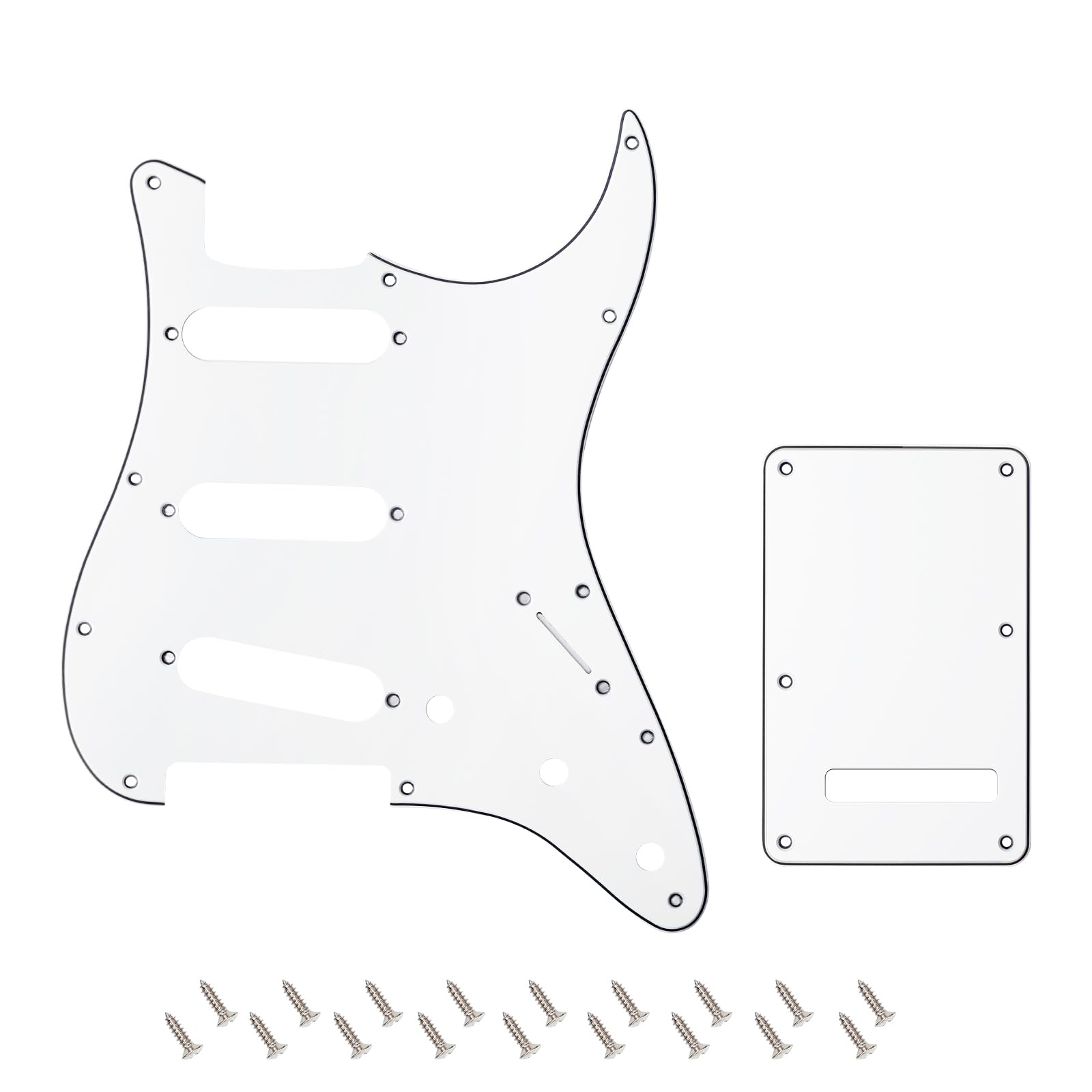 Banworks 3 Ply Strat SSS Pickguard 11-Hole Pickguard Scratch Plate with Backplate 6-Hole Trem Tremolo Cover Set for USA/Mexican 