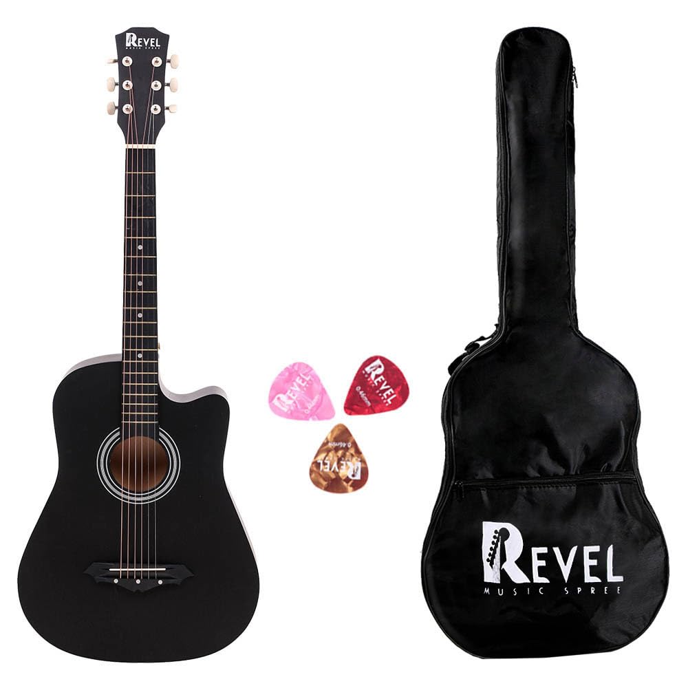 Revel 38 Inches Cutaway Design Acoustic Guitar with Carry bag and Plectrums. Great tone and Beginner/Learners standard size conf