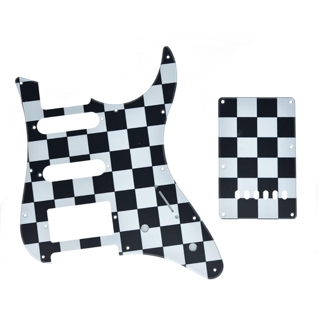 Kaish Guitar Hss Pickguard And Tremolo Trem Cover Back Plate Fits Yamaha Pacifica Guitar Black/White Grid