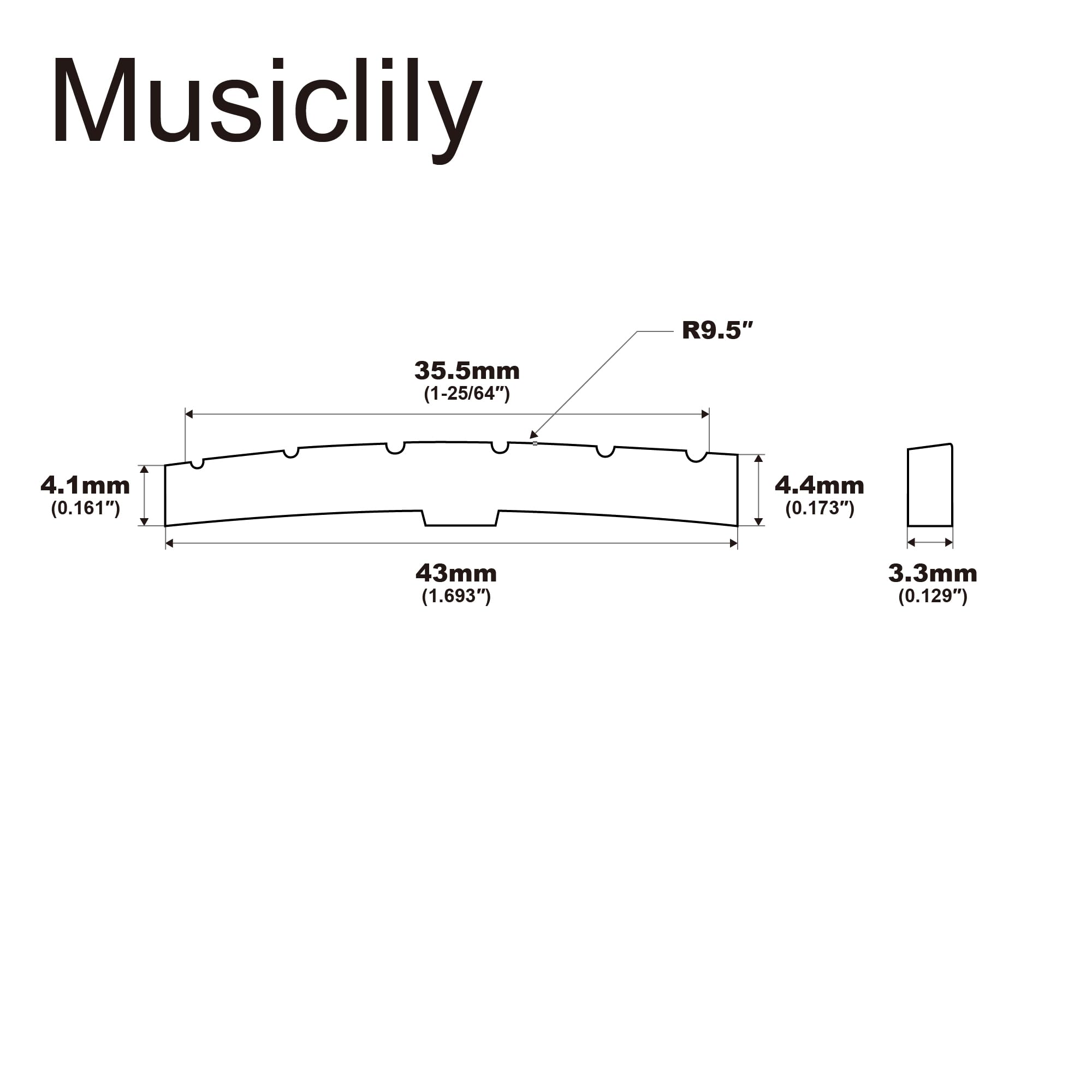 Musiclily Pro 43mm Standard ST Style Curved Bottom Guitar Bone Nut for 6 String Fender Strat and Tele Electric Guitar, 43x3.2x5.