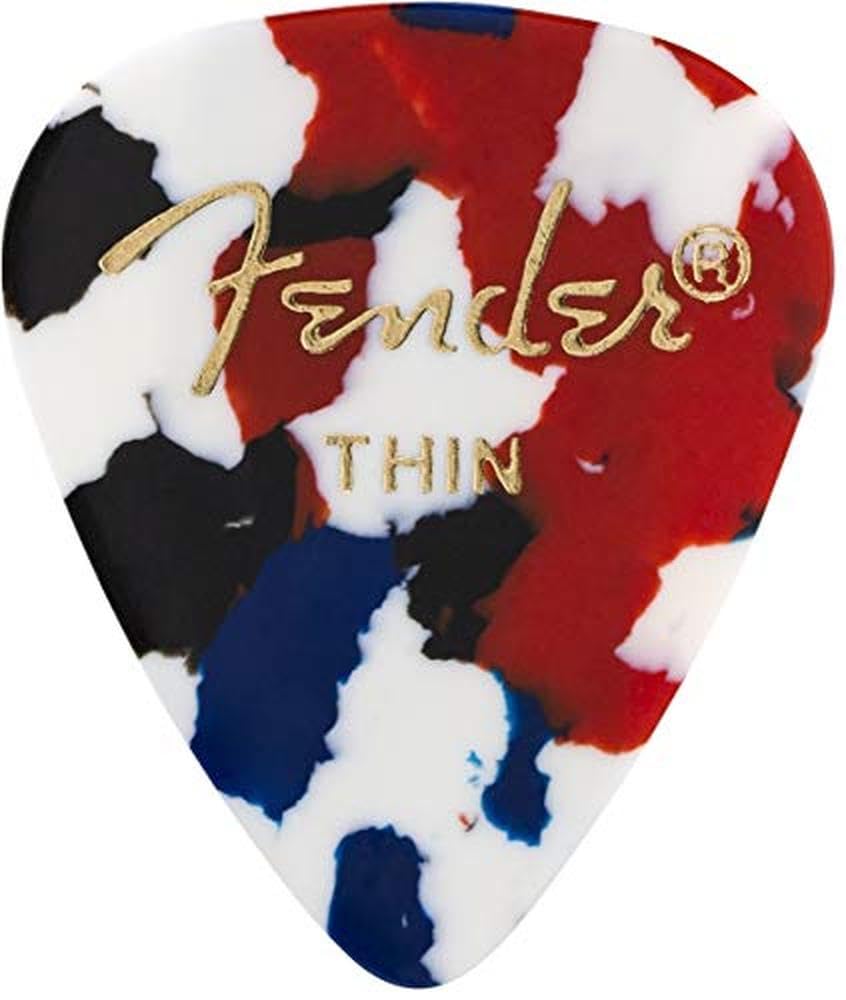 Fender Classic Celluloid Guitar Picks 351 Shape, Guitar Accessories, Confetti, Thin, 12-Pack