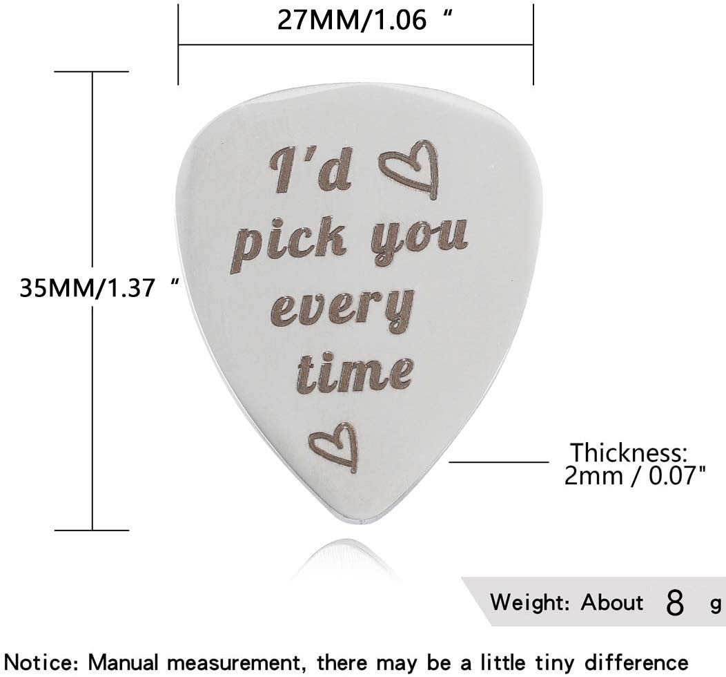 Java Wood Valentines Day gift I Will Pick You up Every Time Guitar Pick Keychain Wedding Anniversary Gift for Musician Husband B