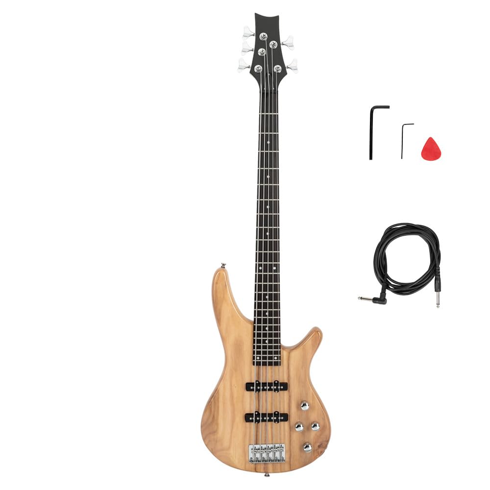 Ktaxon 5 String Electric Bass Guitar, Full Size Standard Right Handed Rosewood Fretboard Bass Kit With Gig Bag Strap Cable Wrenc