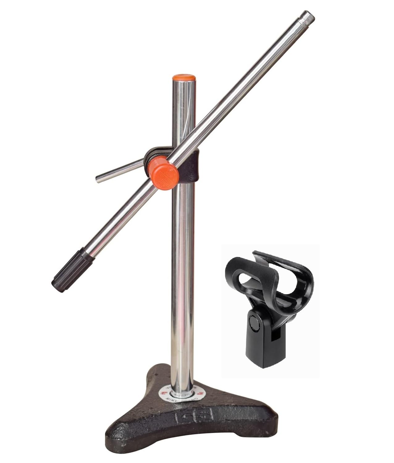 Kh Heavy Duty Triangle Iron Base Universal Microphone Stand With Mic Clip | Adjustable Desktop, Table & Floor Mic Stand For Podc