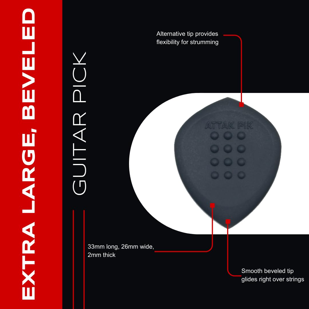 Acoustik Attak STEALTH XL Structured Guitar Pick - Large Beveled Guitar Picks, Unique Tone (10 Pack, Black)