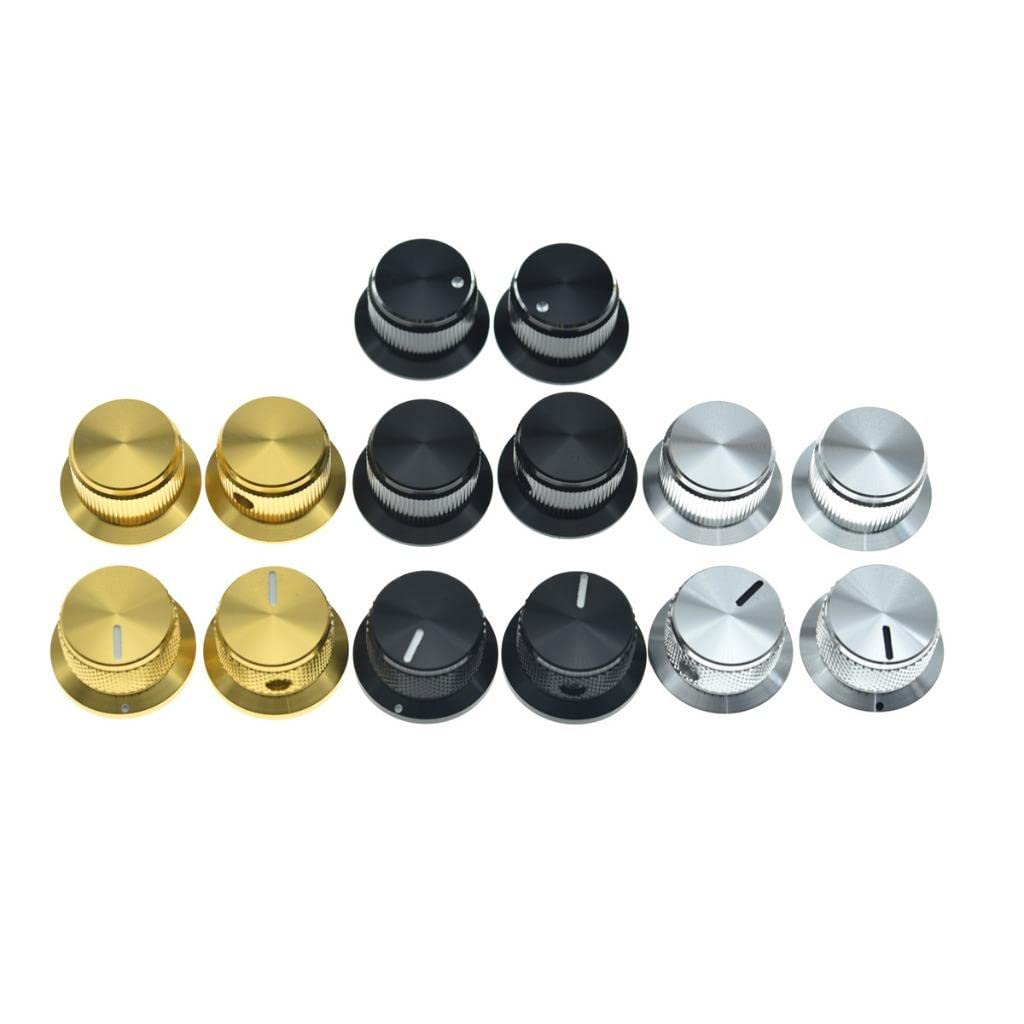3-Pack Set Screw Style Aluminium Potentiometer Knobs 1/4 '' Universal Top Hat Knobs Bell Volume Tone Control Knobs for Guitar/Ba