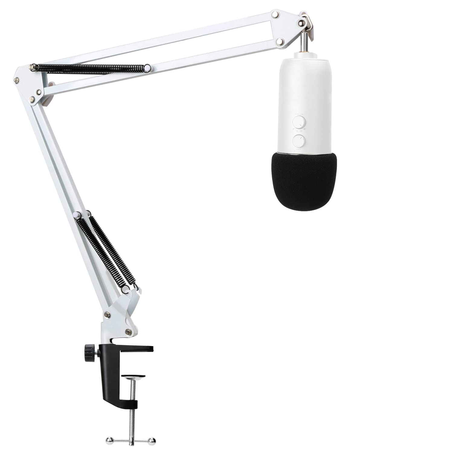 YOUSHARES White Mic Stand with Pop Filter - Microphone Boom Arm Stand with Foam Cover Windscreen for Blue Yeti, Blue Yeti Pro Mi