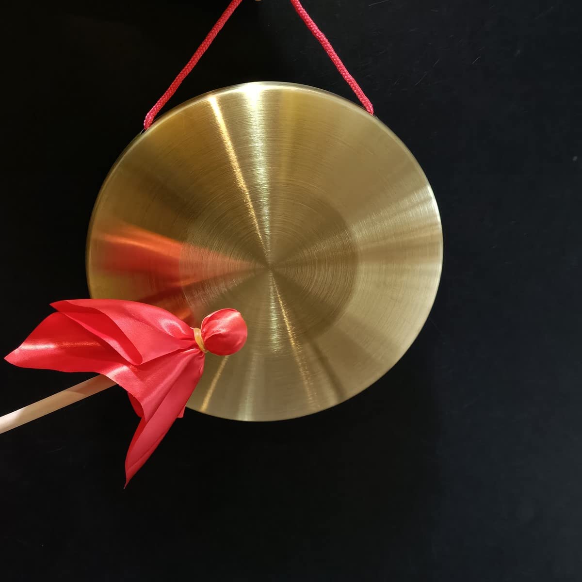 LOONELO Gong Instrument with 8.7inch(22cm),Chinese Traditional Percussion Instrument Brass Gong with Wooden Mallet and Red Ribbo