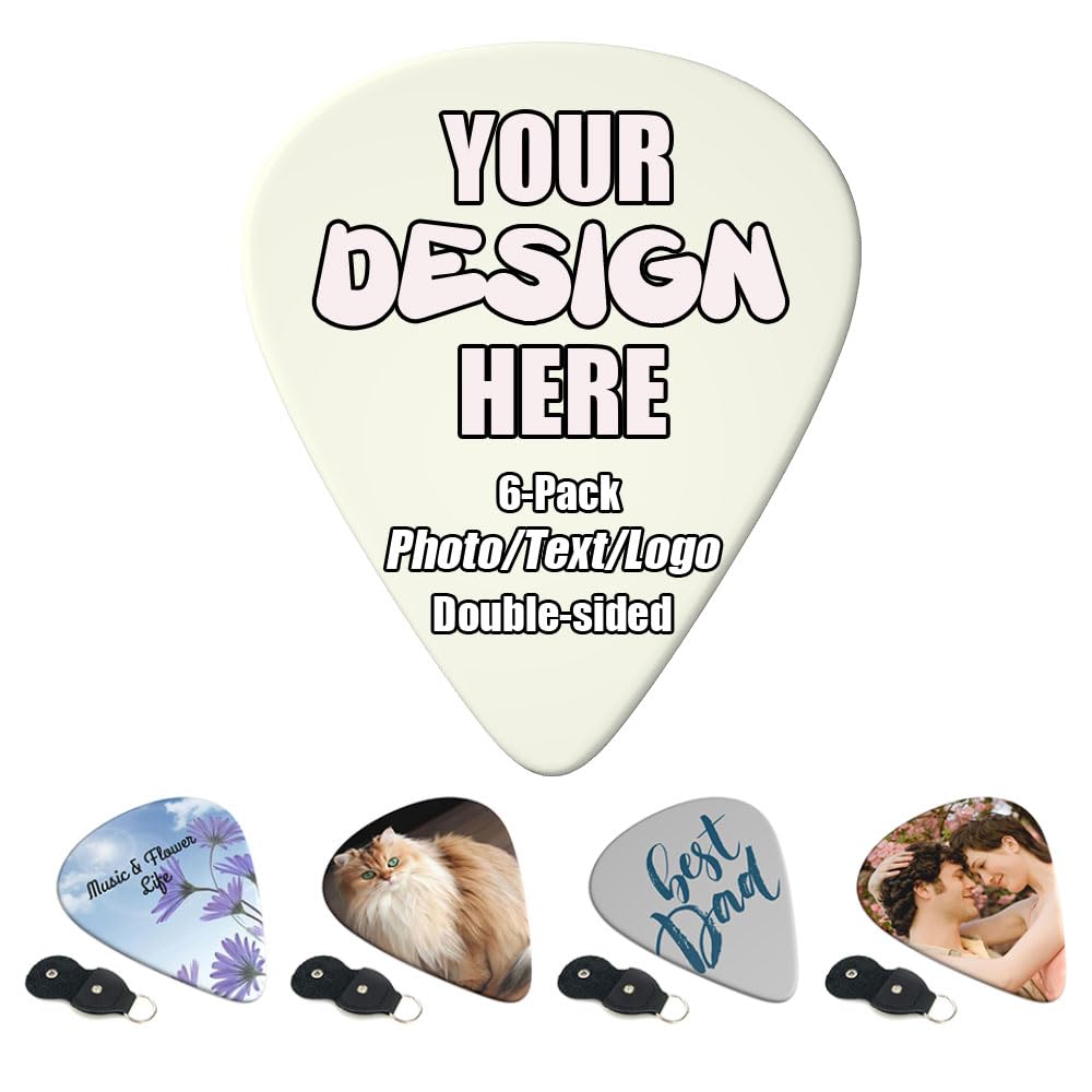 Custom Guitar Pick 6-Pack Add Your Photo Text 0.96mm 0.71mm 0.46mm, Customized Guitar Pick Heavy Medium Thin Music Accessories G