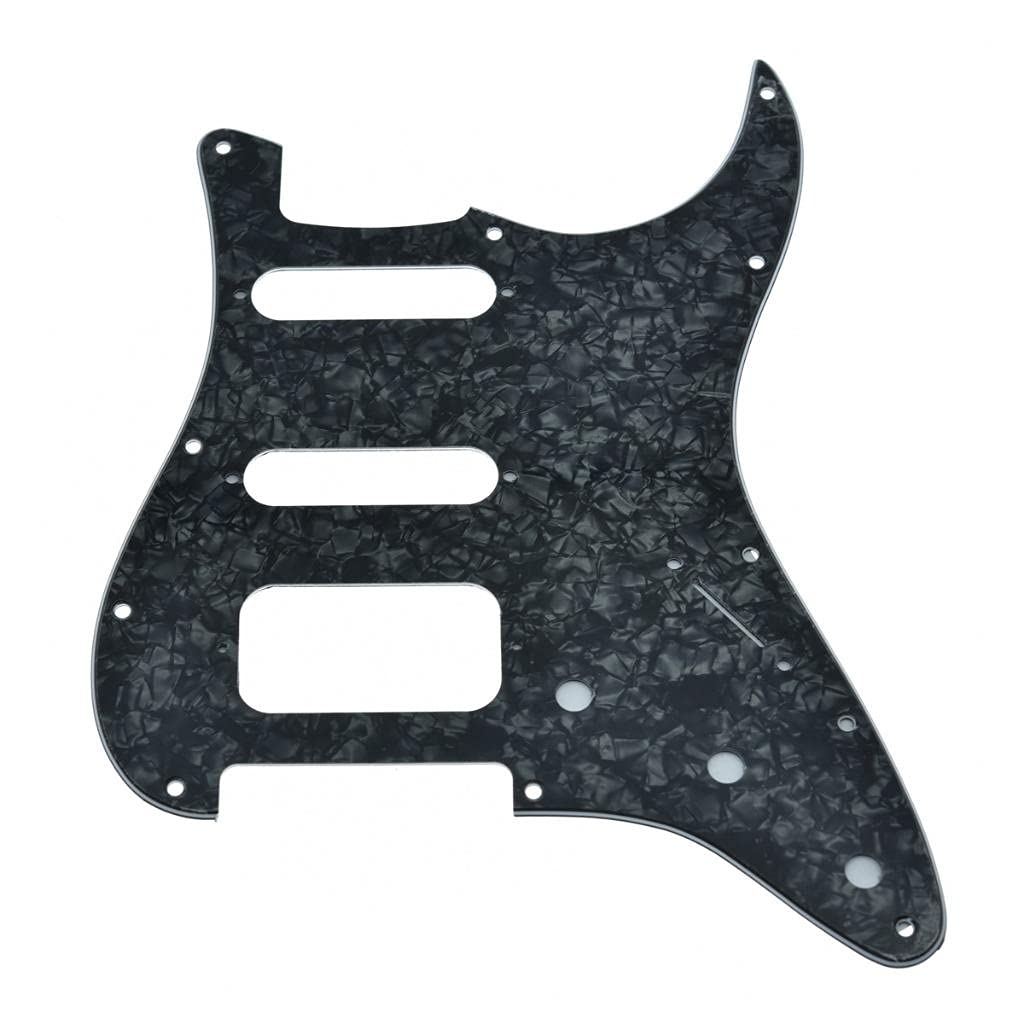 Dopro 11-Hole Strat Hss Guitar Pickguard 2-Screw Humbucking Pickup Mount For American Fd Stratocaster Black Pearl