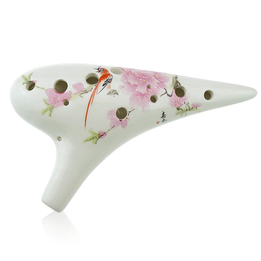 12 Hole Ceramic Ocarina with Bird Loves Flower Design, Hand Painted by OcarinaWind