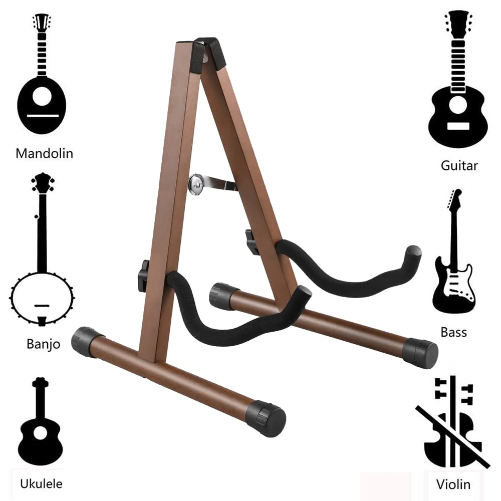 Koldot Wooden Guitar Stand Old Walnut Guitar Stand for Acoustic Electric Bass Classical Guitar Banjo Ukulele Portable Folding A-