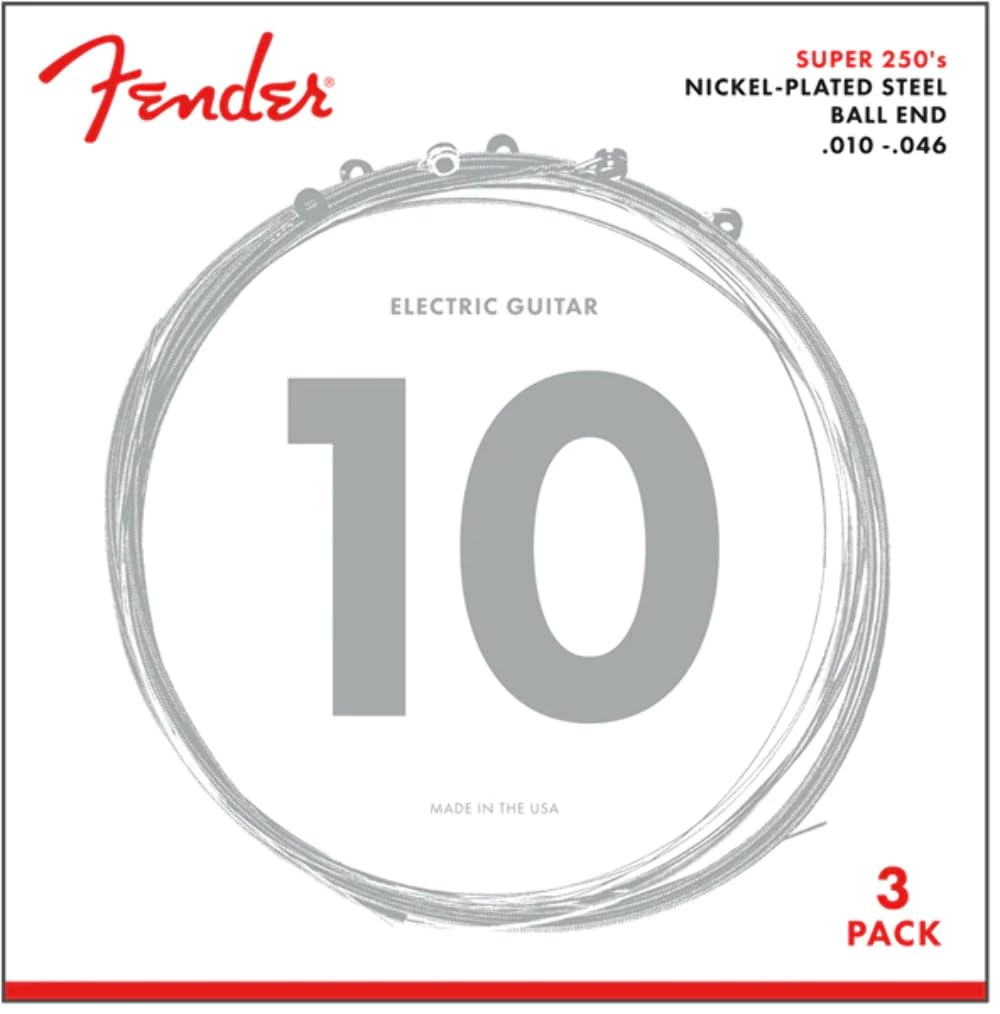 Fender Super 250 Electric Guitar Strings, Nickel Plated Steel, Ball End, 250R .010-.046, 3-Pack