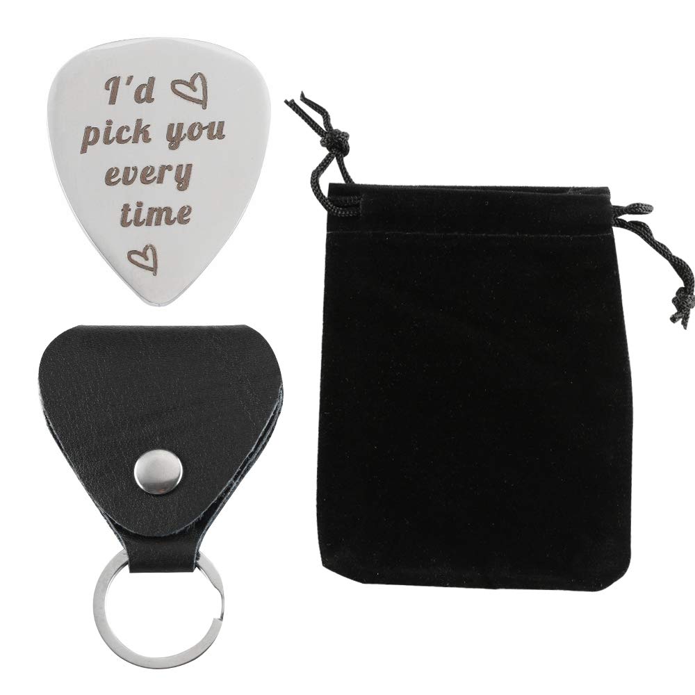 Java Wood Valentines Day gift I Will Pick You up Every Time Guitar Pick Keychain Wedding Anniversary Gift for Musician Husband B