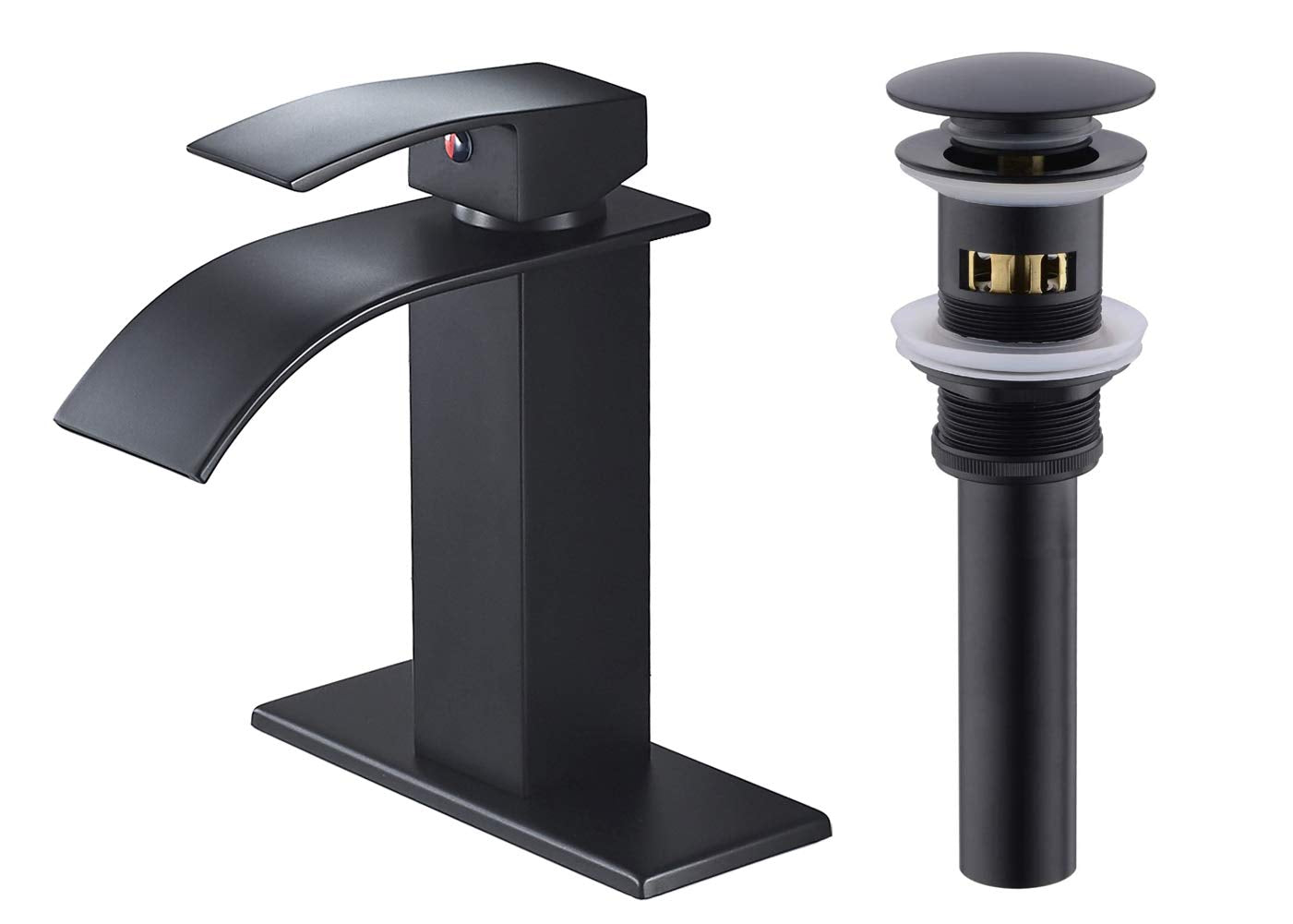 Voton Black Waterfall Bathroom Faucet Single Handle Lavatory Faucet With Pop-Up Drain One Hole Rv Vessel Faucet Basin Mixer Tap