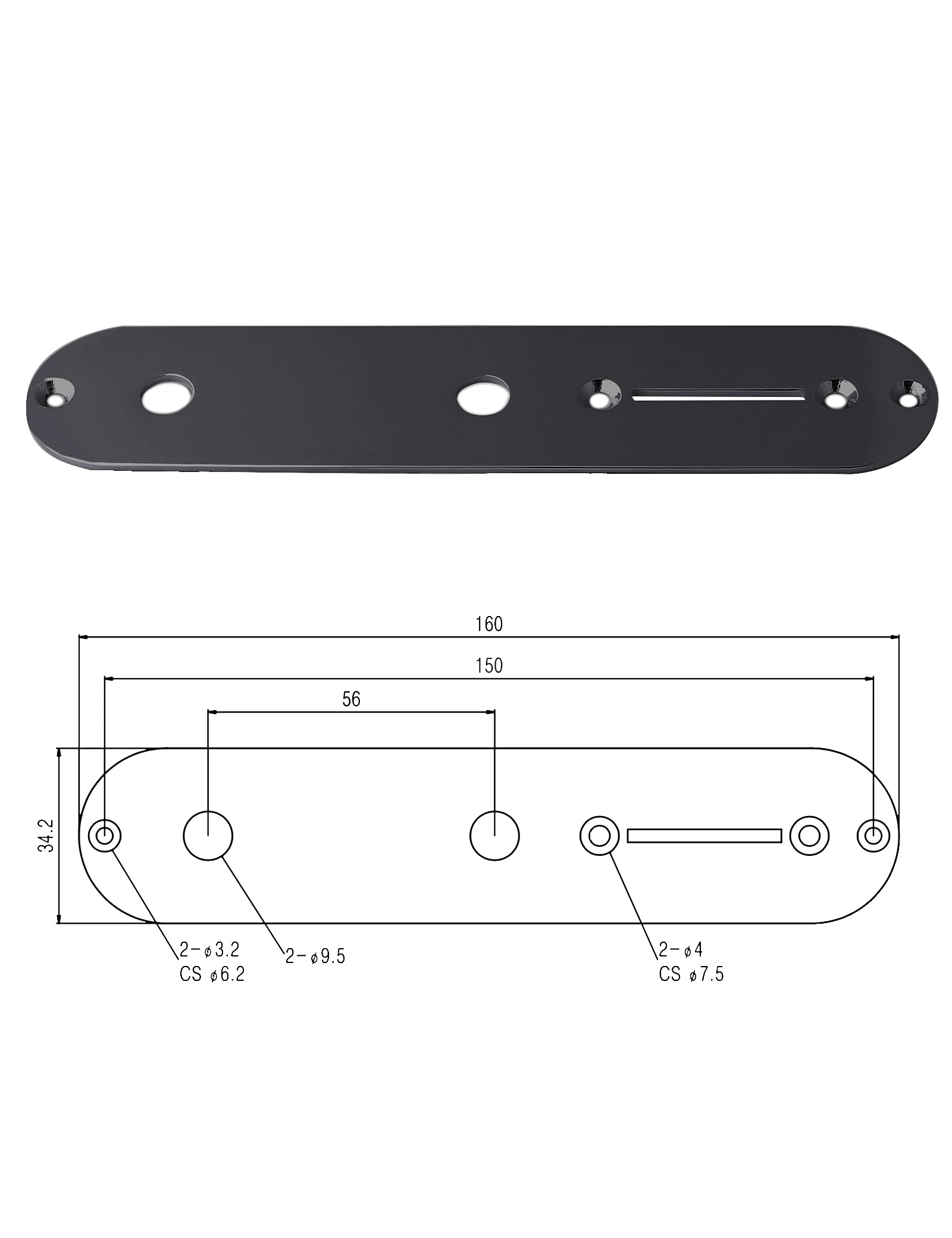 Rubatone Guitar Control Plate for Fender Tele Telecaster Squier Style Electric Guitar Metal 34.2mm Width Black.