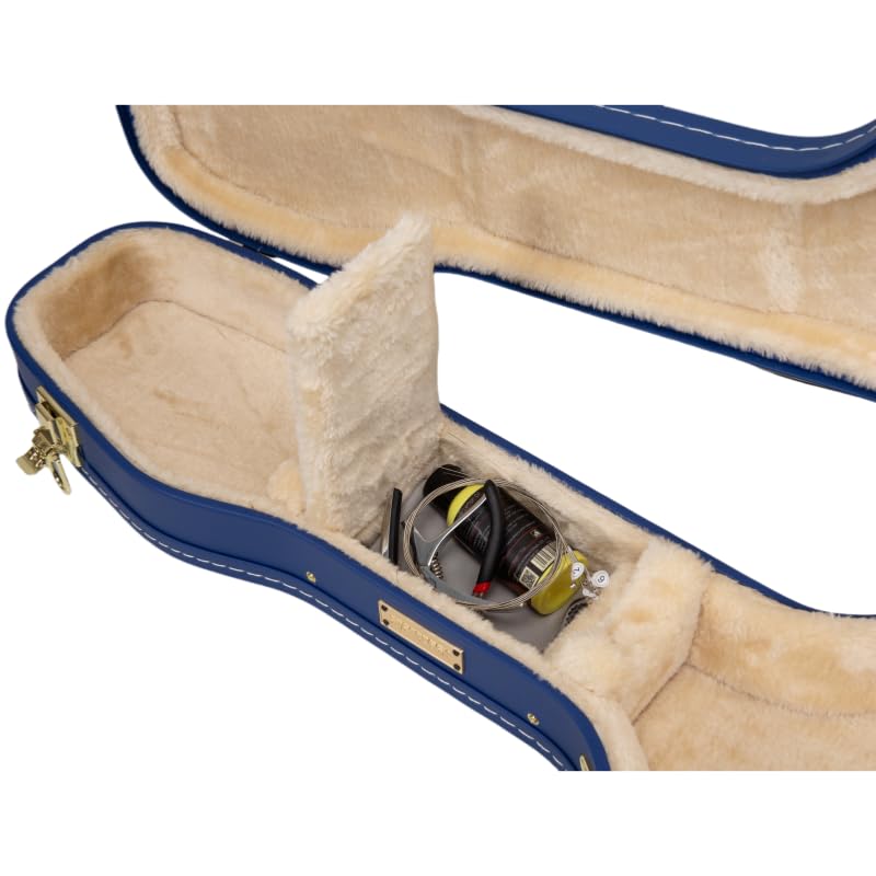 Crossrock Contoured Wooden Electric Guitar Case for Stratocaster & Telecaster | Vibrant Blue Faux Leather, Beige Plush Interior,