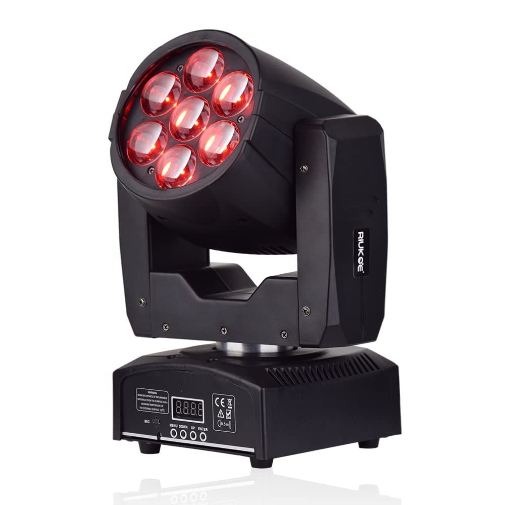 Riukoe Led Moving Head Beam Zoom Wash Stage Light Dmx 7X12W Rgbw Color Mini Moving Head Lights For Clubs Dj Events Party