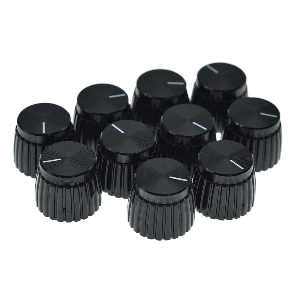 KAISH 10pcs Guitar AMP Amplifier Push on fit Knobs Black with Black Cap for Marshall Amplifiers with 6mm diameter Pots
