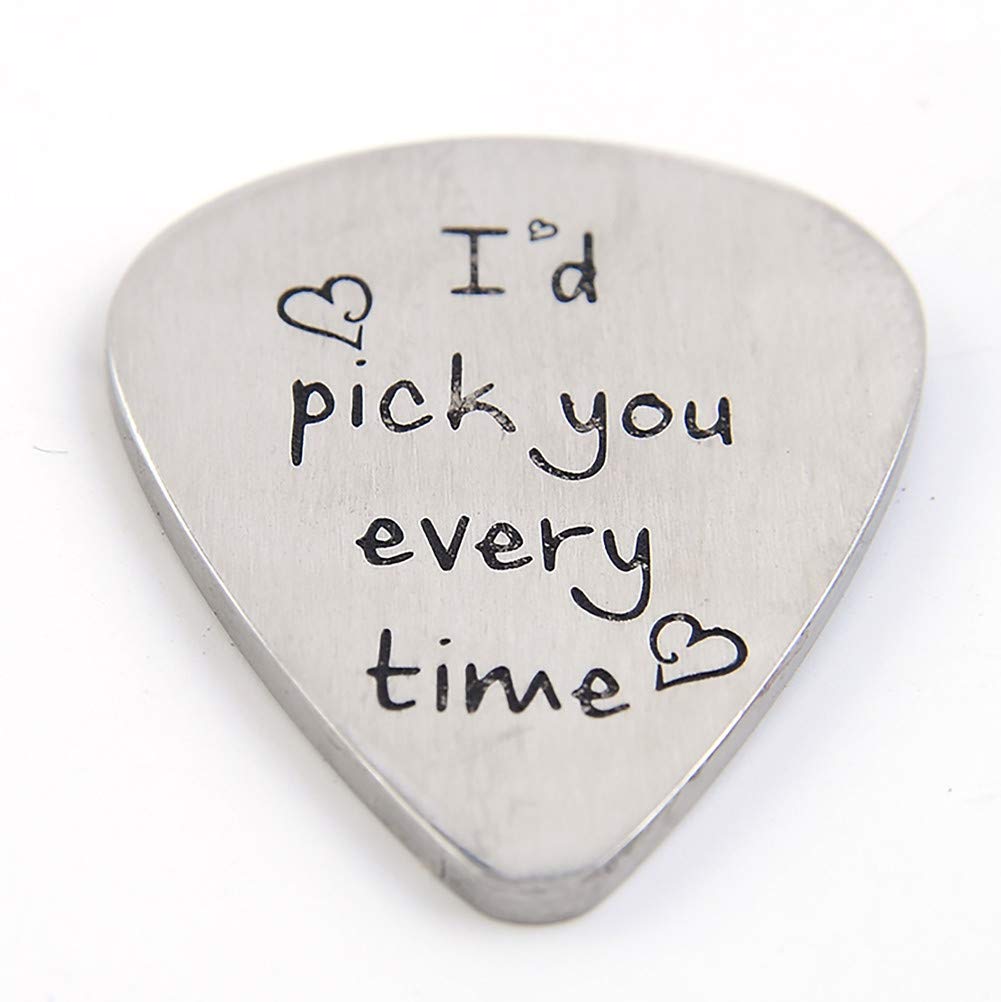 Guitar Pick Gift - I'D Pick You Every Time Guitar Pick Musical Gift, Anniversary Birthday Christmas For Men