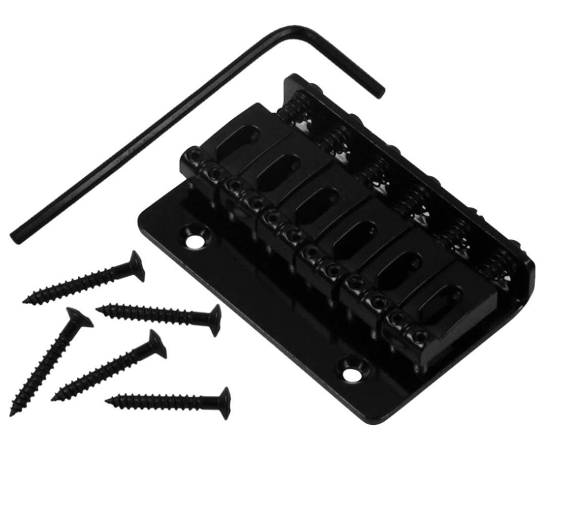 6 String 65Mm Metal Fixed Hardtail Saddle Bridge Top Load Guitar Tailpiece Compatible For Fender Strat Tele Electric Guitar,Blac