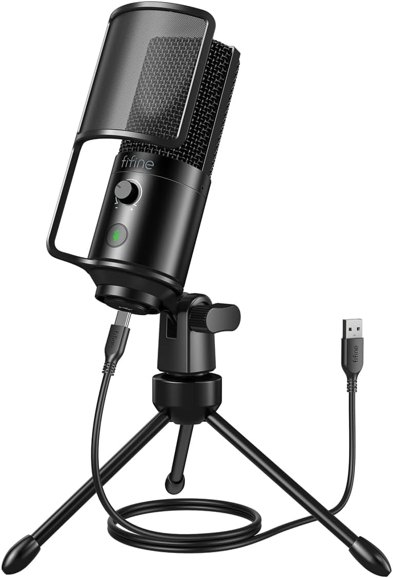 FIFINE Podcast Recording Microphone, PC USB Condenser Microphone for Streaming Vocal Music, Computer Desktop Mic with Mute Butto