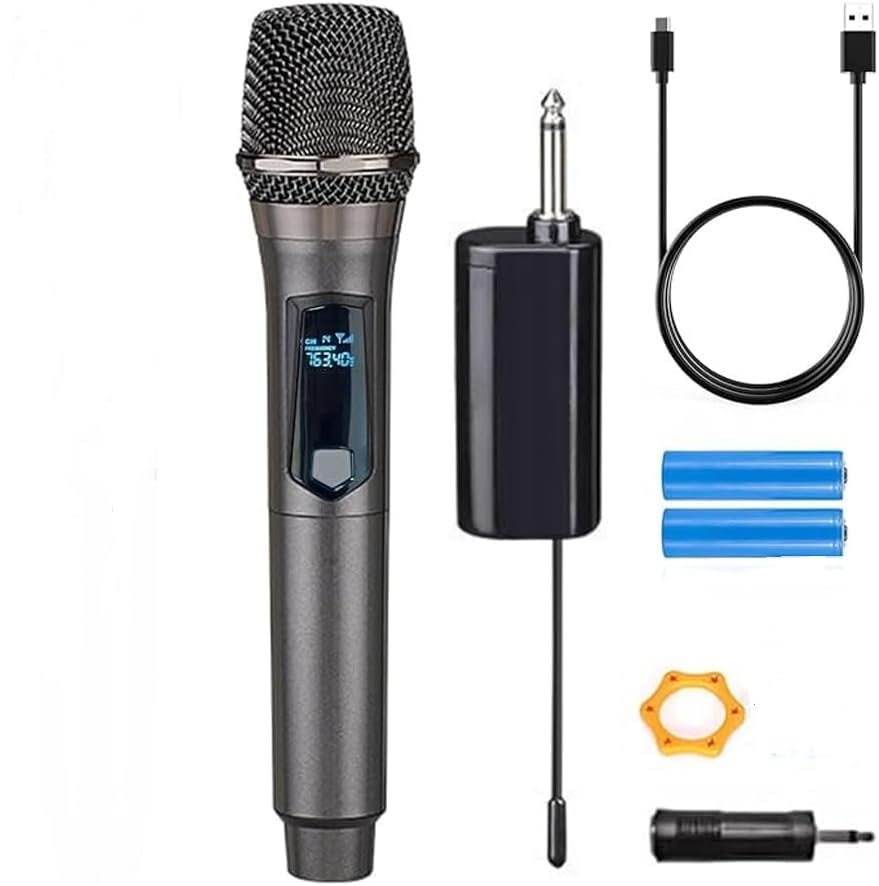 Hybite Wireless Microphone,Rechargeable Wireless Dual UHF Microphone, Handheld Dynamic Wire Less Mic for Karaoke Singing, Weddin