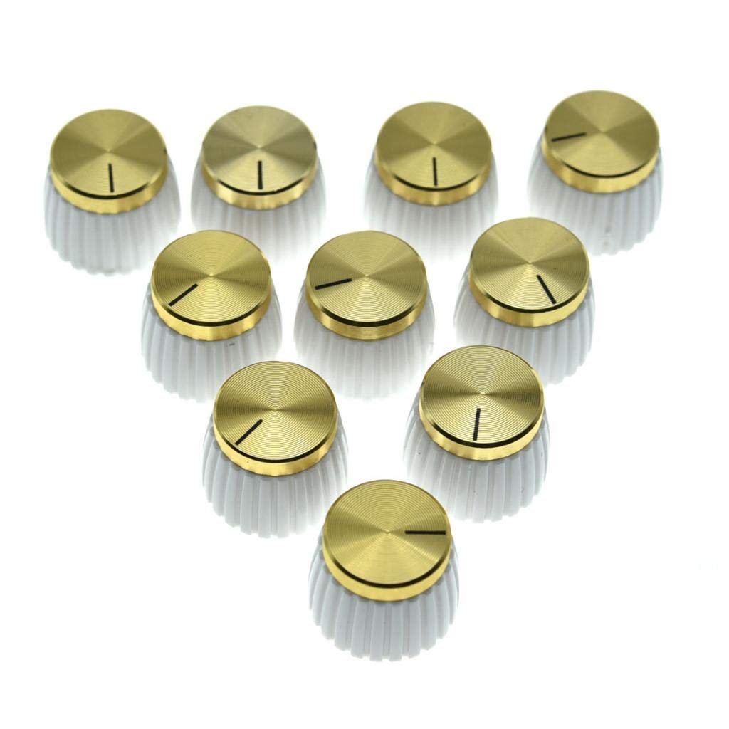Kaish 10Pcs Guitar Amp Amplifier Push On Fit Knobs White With Gold Cap For Marshall Amplifiers With 6Mm Diameter Pots