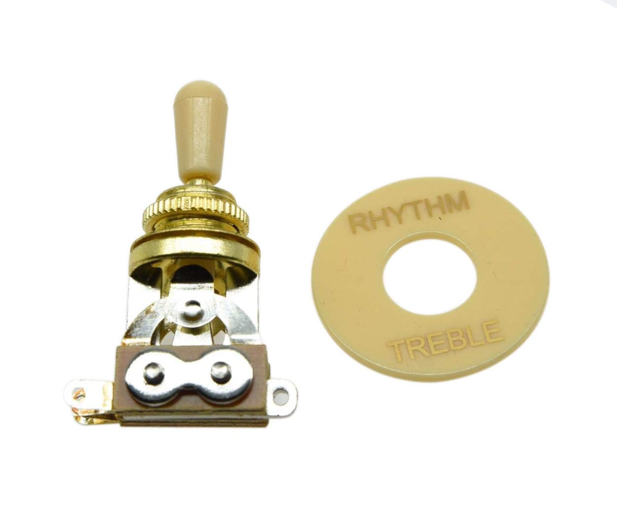 Dopro Lp Guitar 3 Way Toggle Switch Gold With Cream Tip And Rhythm Treble Plate For Les Paul