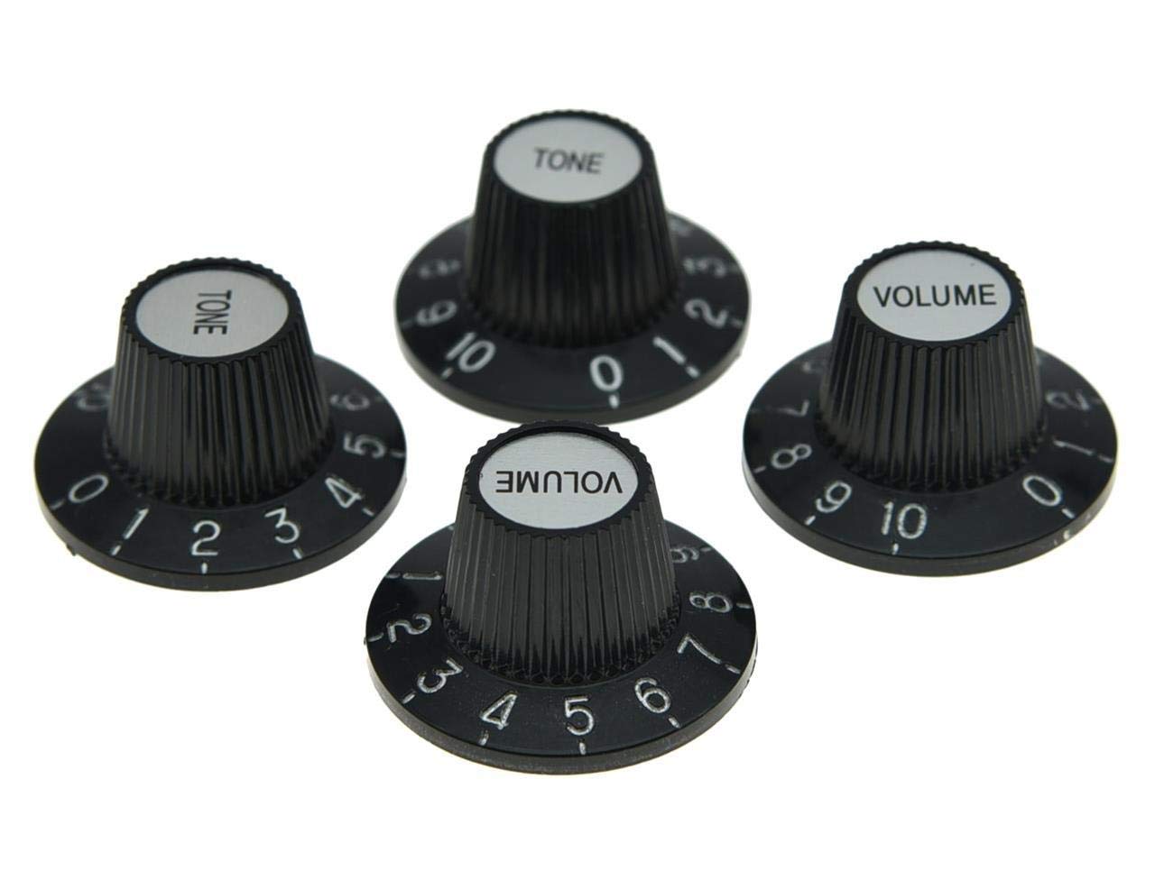 KAISH 4X Black with Silver Cap LP Guitar Witch Hat Knobs Top Hat Knob for Epi Les Paul SG