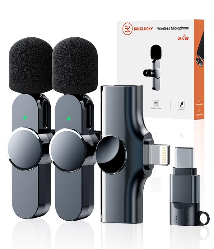 Kinglucky 2 Pcs Lavalier Mini Microphone for iPhone iPad Android Professional Noise Cancelling [360 Pick Up] Wireless Lavalier M