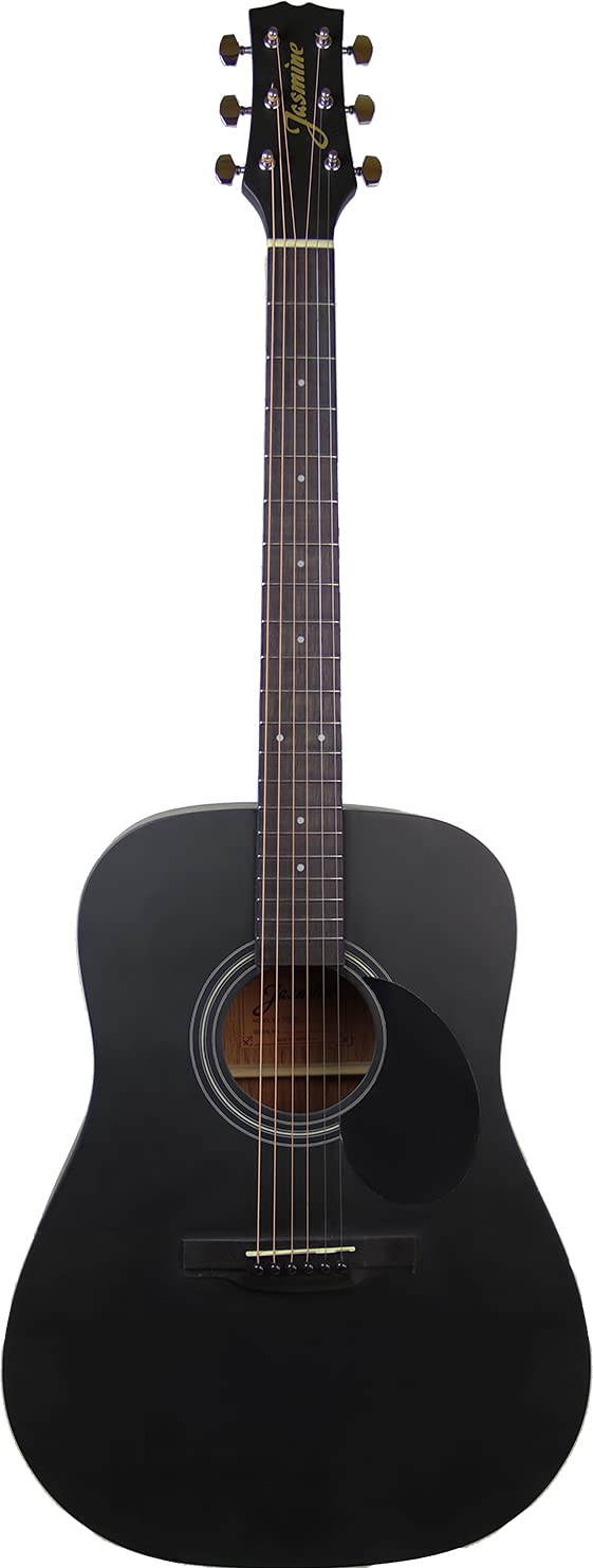 Jasmine S35 Dreadnought Acoustic Guitar - Matte Black Bundle with Gig Bag, Strings, Tuner, Strap, Picks, Instructional Book, Aus