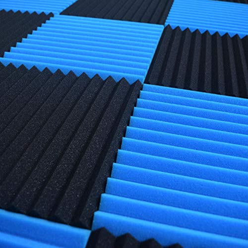 96 Pack Blue/black Absorb the echo Acoustic Foam Panel Wedge Studio Soundproofing Wall Tiles 12'' X 12'' X 1''