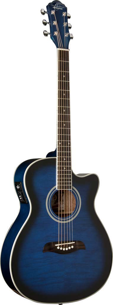 Oscar Schmidt Auditorium Florentine A/E Guitar, On Board Tuner, Trans Blue, O...