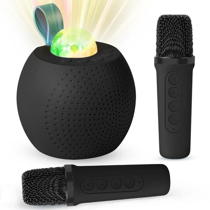 Mini Karaoke Machine For Kids Adults, Bluetooth Speaker With 2 Wireless Microphones:Portable Microphone Speaker With Colorful Le