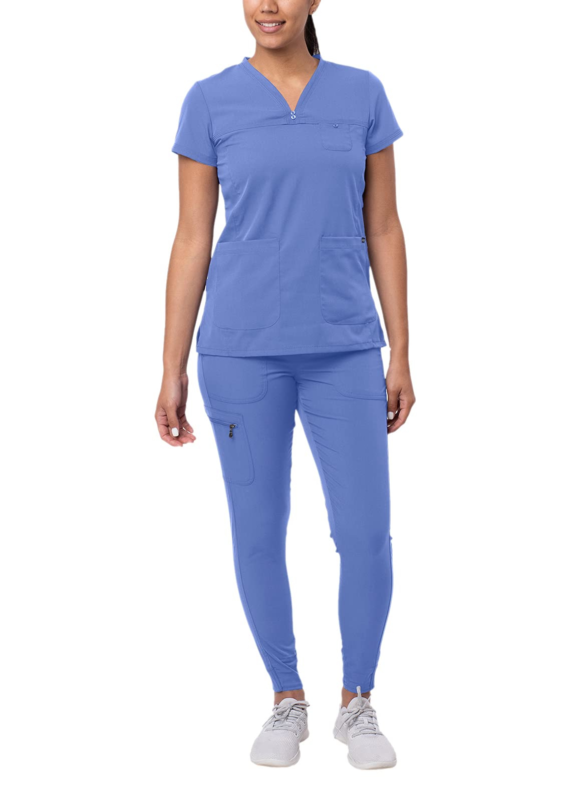 Adar Pro Movement Booster Scrub Set For Women - Sweetheart V-Neck Scrub Top  Yoga Jogger Scrub Pants - P9400 - Ceil Blue - Xxs
